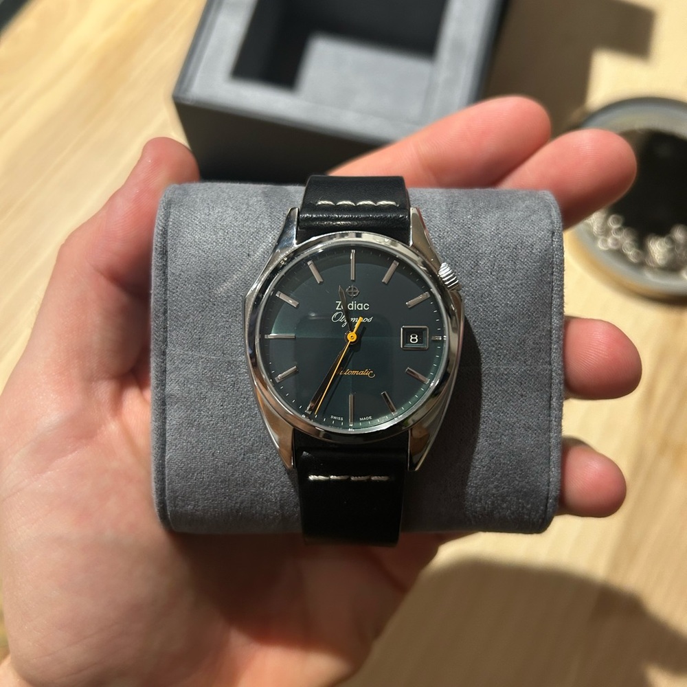 Zodiac Olympos Green Dial Black and Silver Automatic Watch
